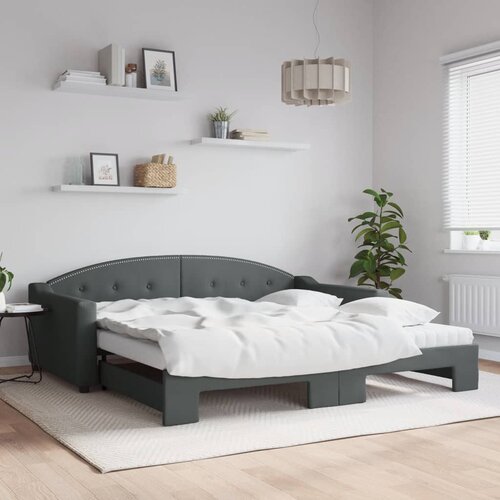 VidaXL Izvlečna dnevna postelja z vzmetnicami siva 100x200 cm blago Slike