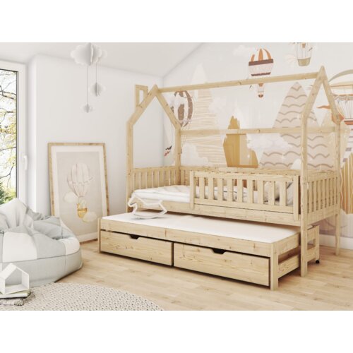 Drveni dečiji krevet monkey sa dodatnim krevetom i fiokom - svetlo drvo - 190/200x90 cm Slike