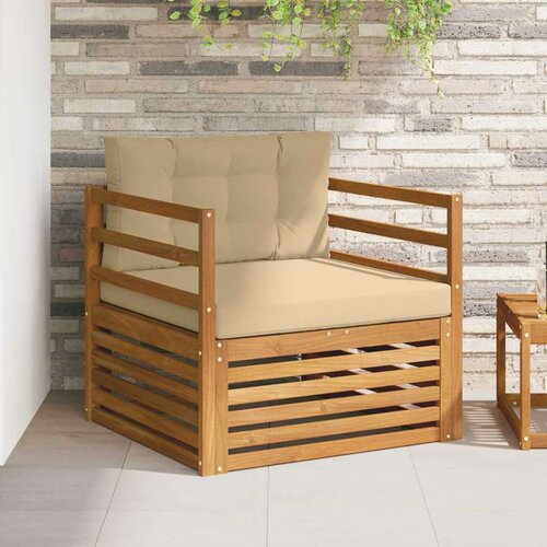  Set vanjskih sofa Čvrsto drvo akacije i poliester Prirodna - Prirodno i bež vodoravne letvice Cene
