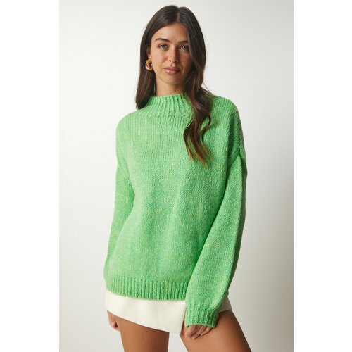 Happiness İstanbul Women's Light Green Stand-Up Collar Basic Knitwear Sweater Slike