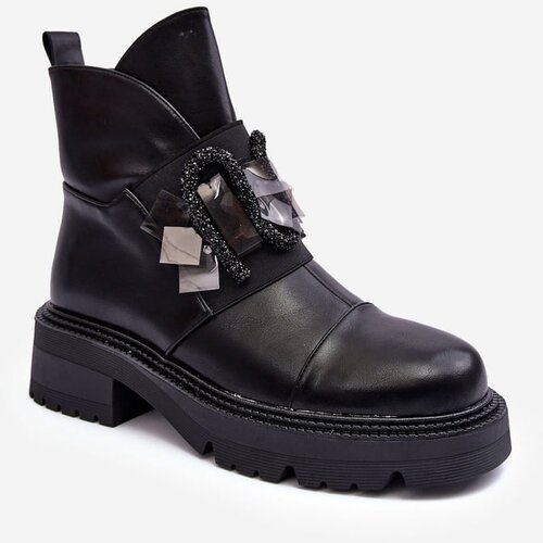 S. BARSKI Women&amp;#039;s Flat Heel and Platform Ankle Boots Black Linestta Slike