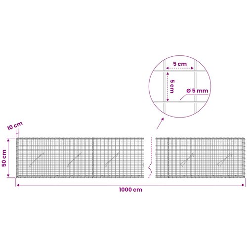  Gabion s 5 mm žicom i mrežom 5x5 cm 1000x10x50 cm Slike