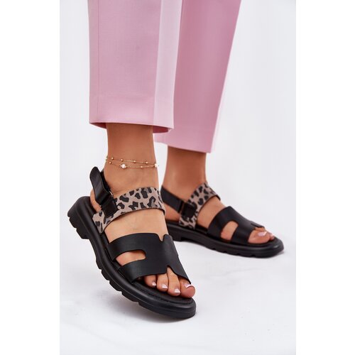 VINCEZA Leather Ladies Sandals On Flat Heel Panther Cene