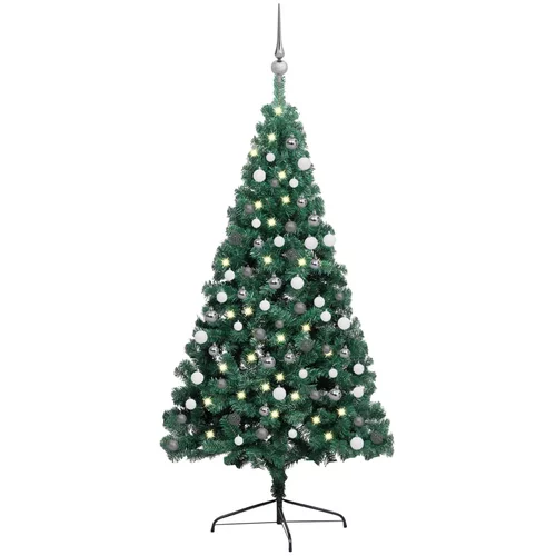  Umjetna polovica božićnog drvca LED s kuglicama zelena 180 cm