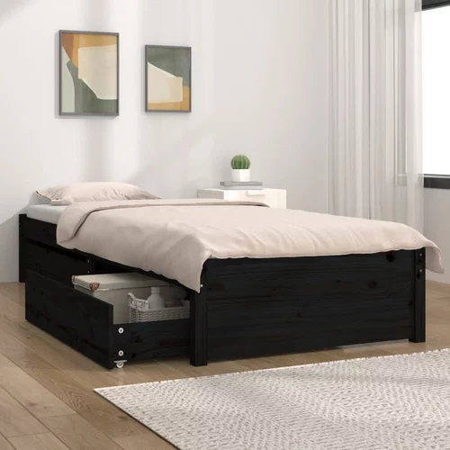 vidaXL posteljni okvir s predali črn 90x190 cm 3FT