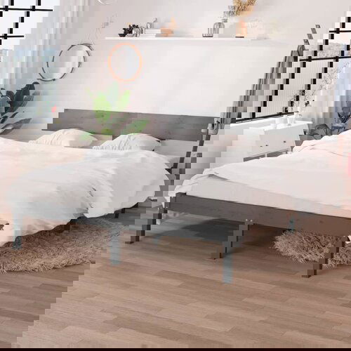 The Living Store Posteljni okvir siv iz trdne borovine 150x200 cm - Posteljni Okvir, (21523024) Slike