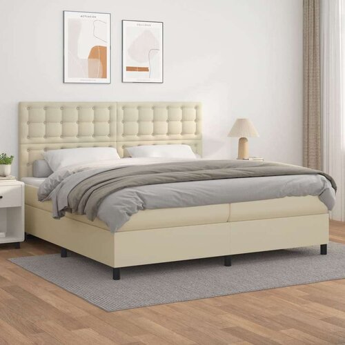  Box spring postelja z vzmetnico krem 200x200 cm umetno usnje, (20893143) Cene