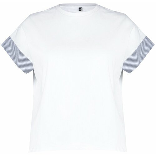Trendyol curve white line fabric detailed oversize knitted t-shirt Slike