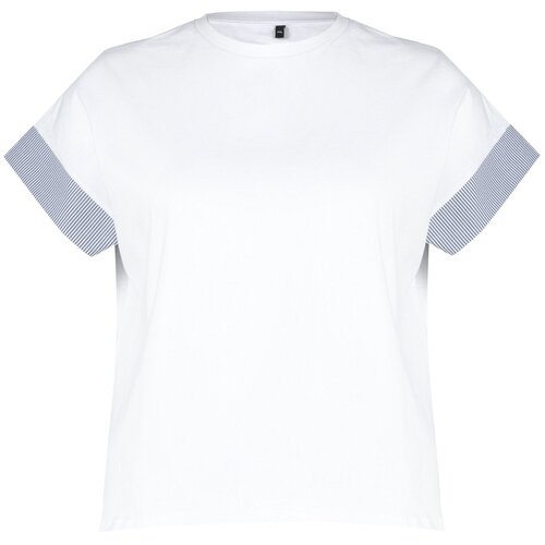 Trendyol Curve White Line Fabric Detailed Oversize Knitted T-Shirt Slike