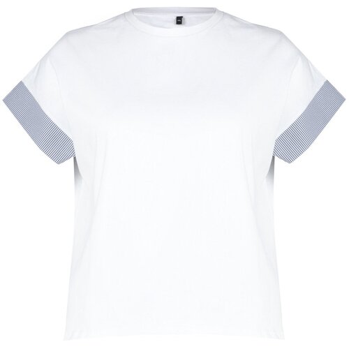 Trendyol curve white line fabric detailed oversize knitted t-shirt Slike