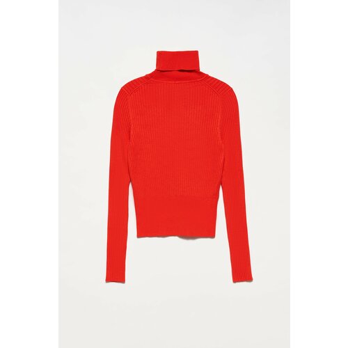 Dilvin 1297 Turtleneck Basic Corduroy Sweater-red Slike