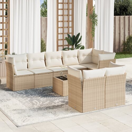 VidaXL 9-dijelni set vrtnih sofa s jastucima bež od poliratana Slike