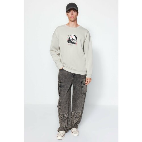 Trendyol Stone Men's Oversize/Wide-Cut Animal Print Cotton Sweatshirt Slike