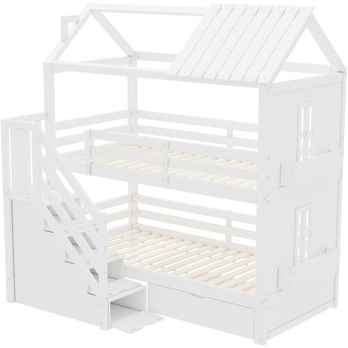 Lumor Postelja za otroke z mezzanine 90x200 cm - Z stopnicami za shranjevanje + 2 predali + policami - Iz lesa, (22156199) Cene