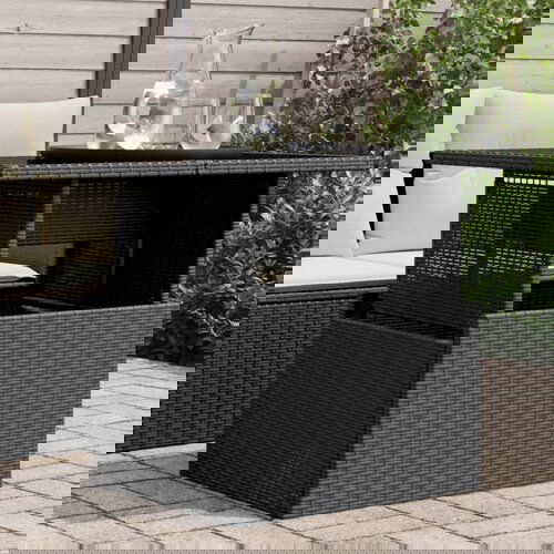 VidaXL Vrtna miza s stekleno plo&amp;scaron;čo črna 100x55x73 cm poli ratan Slike