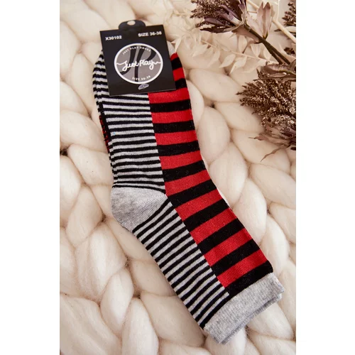 Kesi Women's classic socks with stripes and stripes Red