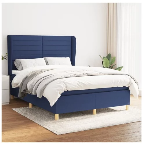  Box spring postelja z vzmetnico modra 140x190 cm blago