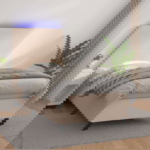  Box spring postelja z vzmetnico LED kapučino 80x200cm um. usnje, (20899825) Slike