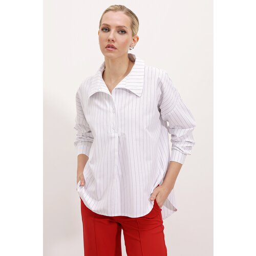 Bigdart 20215 Wide-Fit Striped Oversize Shirt - White Slike