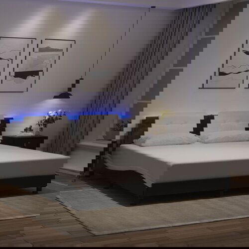  The Living Store Posteljni okvir z LED lučkami črno bel 180x200 cm umetno usnje - Posteljni Okvir, (21531644) Cene