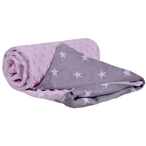 Medi Partners Blanket 75x100 cotton + minky &amp;ndash; White stars on gray + light pink minky Slike
