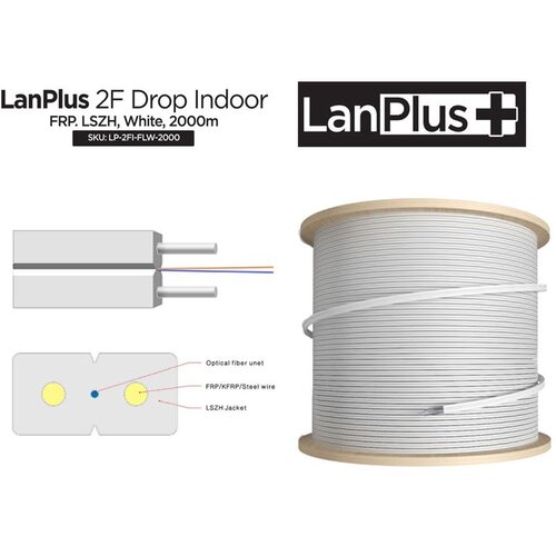 Lanplus Fiber optic cable 2FO 2km Indoor drop cable, G657A1, FRP, LSZH, white Cene