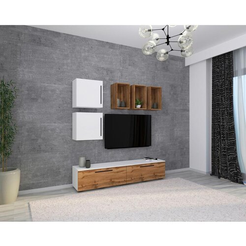 MID.YOU Dnevni Regal Arila, Barva Hrasta, Bela, 6-Delno Slike