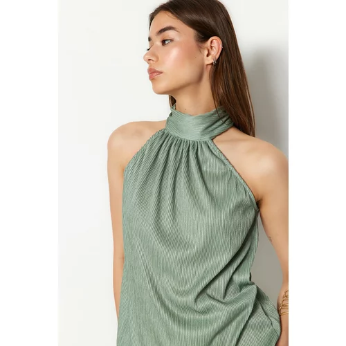 Trendyol Mint Collar Regular Fit Pleated Knitted Blouse