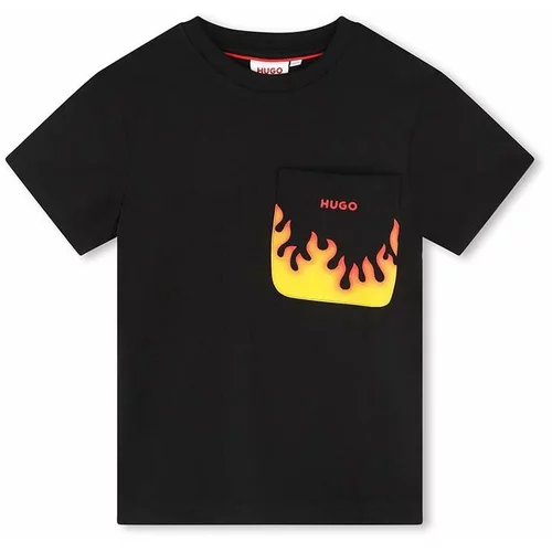 Hugo Dječja pamučna majica kratkih rukava boja: crna, s tiskom