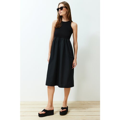 Trendyol Black Waist Open Fabric Mixed Midi Woven Dress Slike