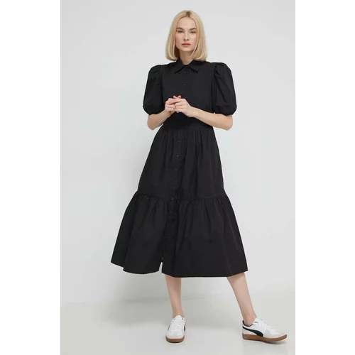 Desigual Pamučna haljina boja: crna, midi, širi se prema dolje