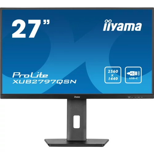 Iiyama Monitor LED XUB2797QSN-B1 27" IPS 2560 x 1440 @100Hz 250 cd/m² 1300:1 1ms HDMI DP 4xUSB Hub, USB-C 65W RJ45 height, swivel, tilt, pivot (rotation both sides) - XUB2797QSN-B1