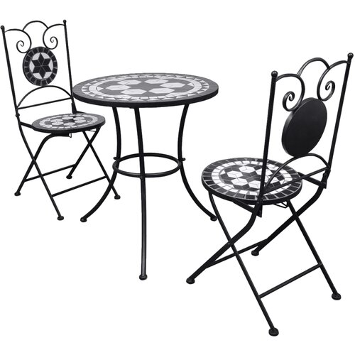Bistro 3-dijelni bistro set s keramičkim pločicama crno-bijeli Cijene