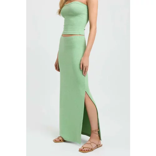 Madmext Green Basic Women's Long Skirt With Slit Detail
