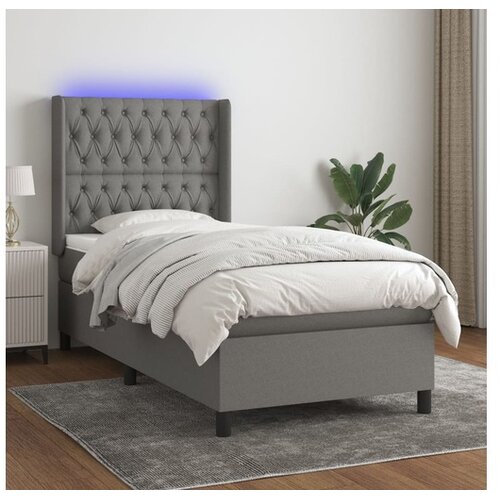  Box spring postelja z vzmetnico LED temno siva 100x200 cm blago Cene
