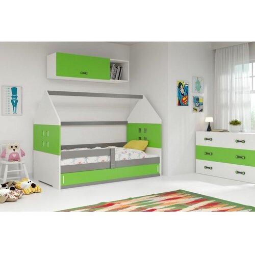 Domi drveni dečiji krevet 1 sa prostorom za odlaganje - 160x80cm - zeleni - beli - sivi Slike
