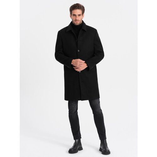 Ombre Men&amp;#039;s long single-breasted coat with collar and undercoat - black Slike