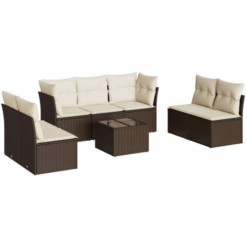VidaXL 8-dijelni set vrtnih sofa s jastucima smeđi od poliratana Slike