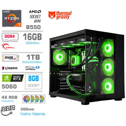 MEGA Računalnik MT S5 R7-5700X/RTX5060/16GB/1TB/750W/Brez OS/črna RGB + Estetski napajalni kabli [Zelena / Črna], (5000506782) Cene