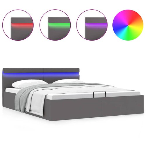 Maison Chic Dvižni Posteljni okvir - Dvoposteljna postelja - Zakonska postelja LED sivo umetno usnje 160x200 cm, (21695180) Slike