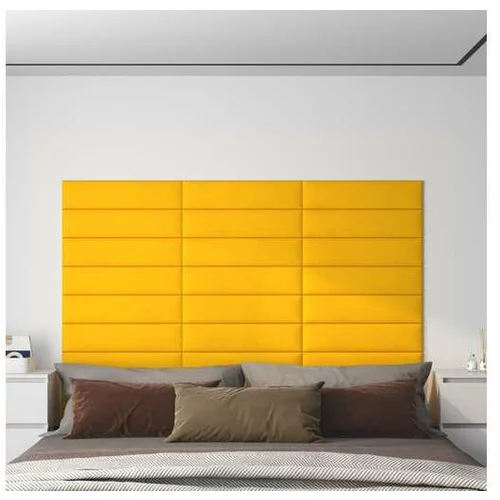  Stenski paneli 12 kosov rumeni 60x15 cm žamet 1,08 m²