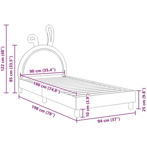  Krevet za djecu s uzglavljem Svjetlosiva 90 x 190 cm PU Slike