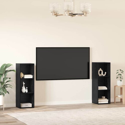  Set TV komoda Zidne 2 pcs Crni hrast 107 x 35 x 37 cm Slike