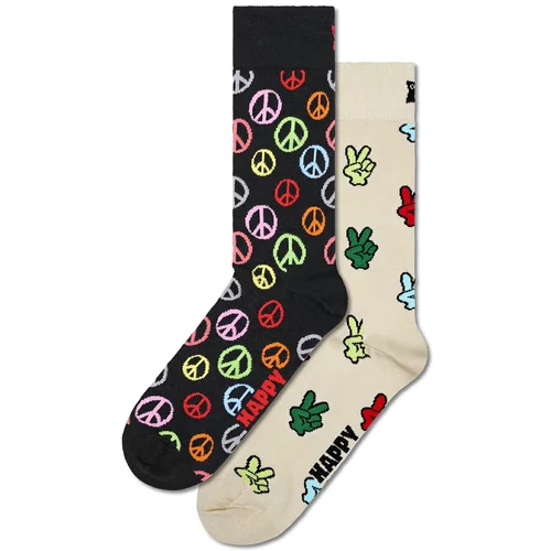 Happy Socks Nogavice 'Peace' kremna / zelena / ognjeno rdeča / črna