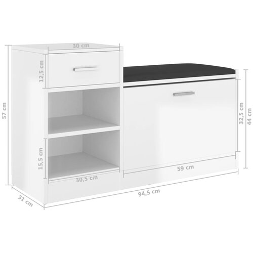 Klupa za cipele visoki sjaj bijela 94,5 x 31 x 57 cm drvena Slike