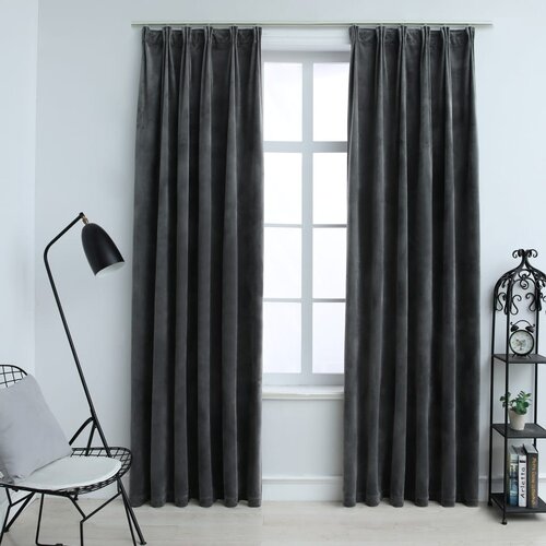 VidaXL Zatemnitvene zavese 2 kosa z obe&amp;scaron;ali žamet antracit 140x245 cm Slike