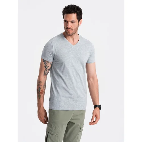 Ombre BASIC men's classic cotton tee-shirt with a crew neckline - grey melange