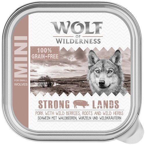 Wolf of Wilderness Adult 6 x 150 g - pladnji - Strong Lands - svinjina Slike