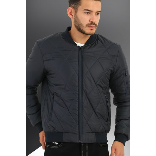 River Club Men's Navy Blue Water And Windproof Quilted Patterned Sports Jacket Cene
