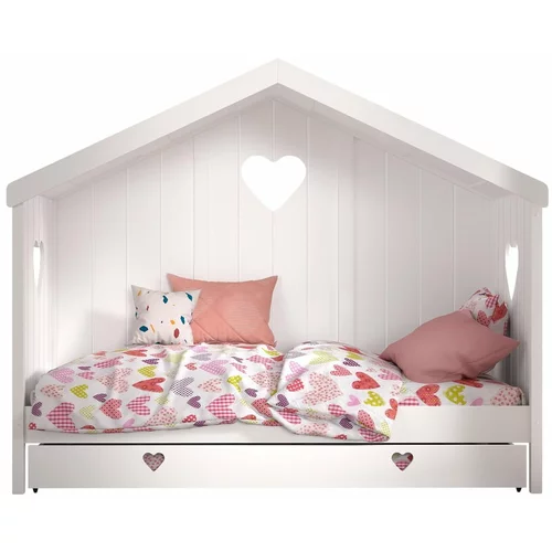 Vipack Bela otroška postelja iz masivnega bora v obliki hiške/z dodatnim ležiščem s prostorom za shranjevanje 90x200 cm AMORI –